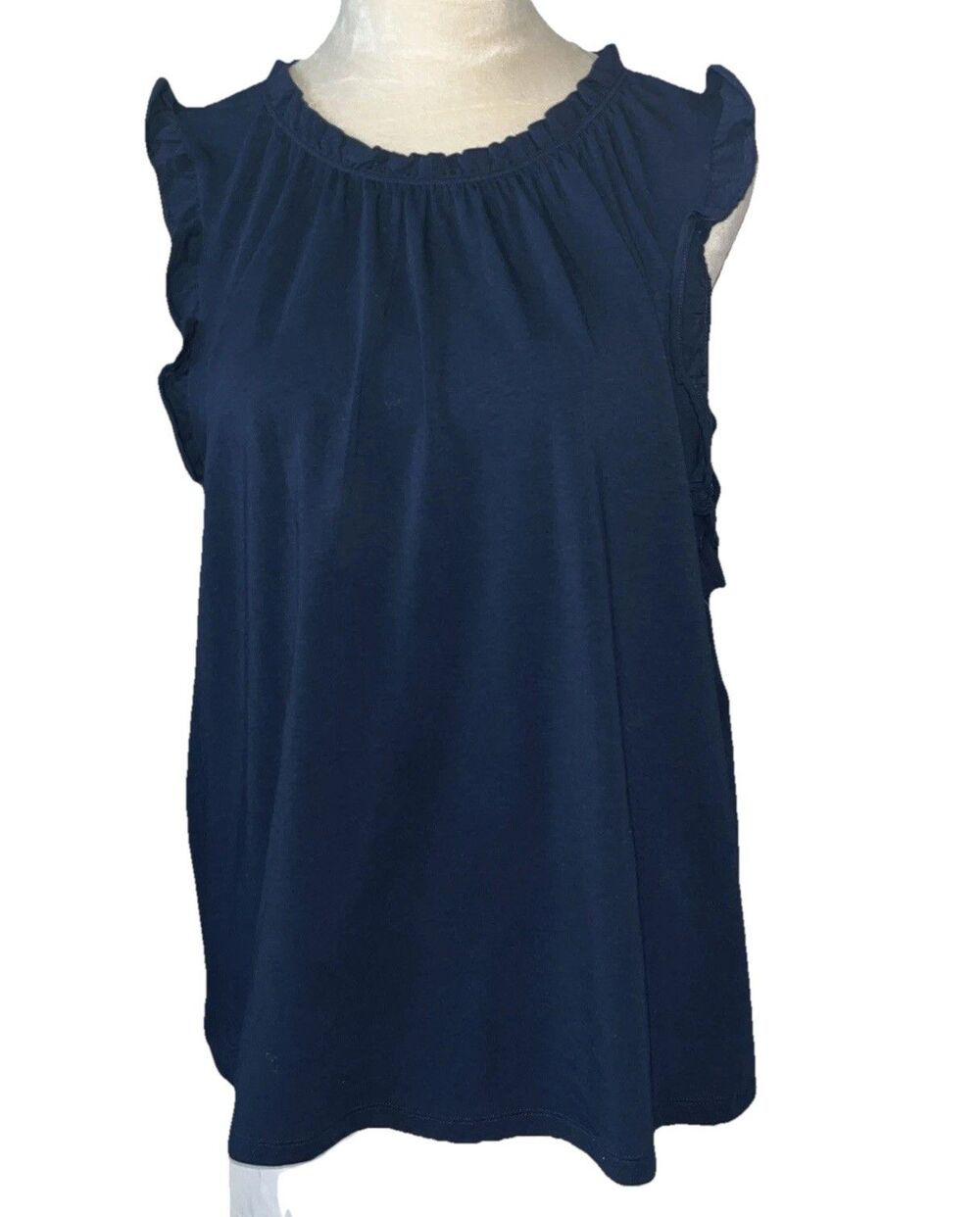 Lauren Conrad Women's Navy Sleeveless Top Ruffled Neck Arms Flared Hem XXL  New